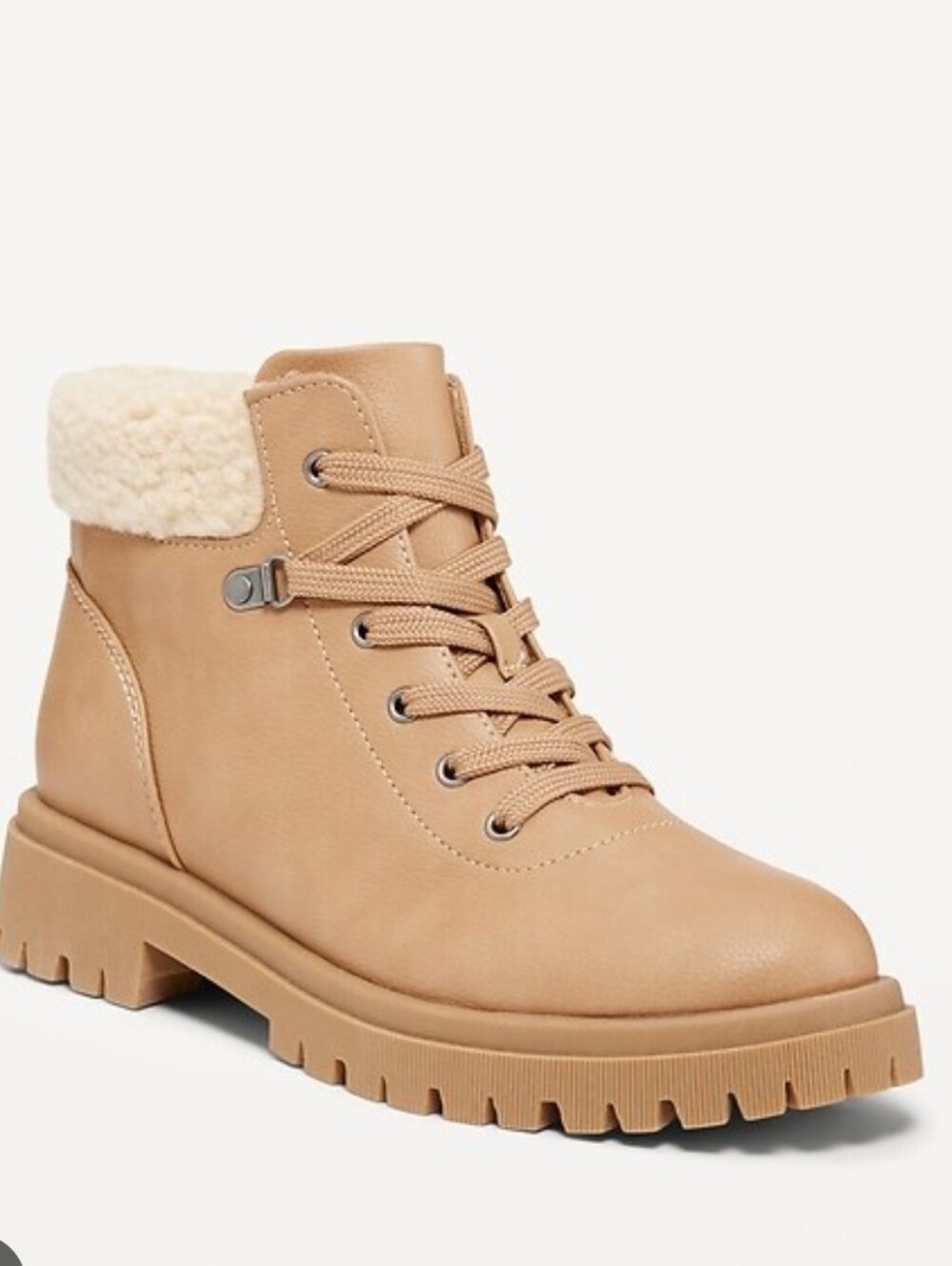 NWOT Old Navy Women's Tan Faux-Shearling Lace-Up Ankle Boots, Size 7.5M